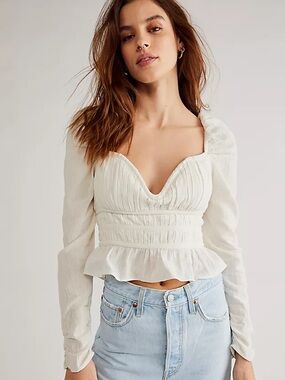 Free People Chloe Shirred Cropped Blouse